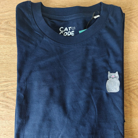 Unisex T-shirt - Grey Cat - Geborduurd (SAMPLE SALE) - M