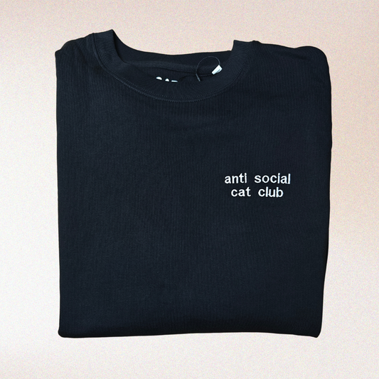 Unisex zwarte trui met ironische tekst voor kattenliefhebbers: Anti Social Cat Club