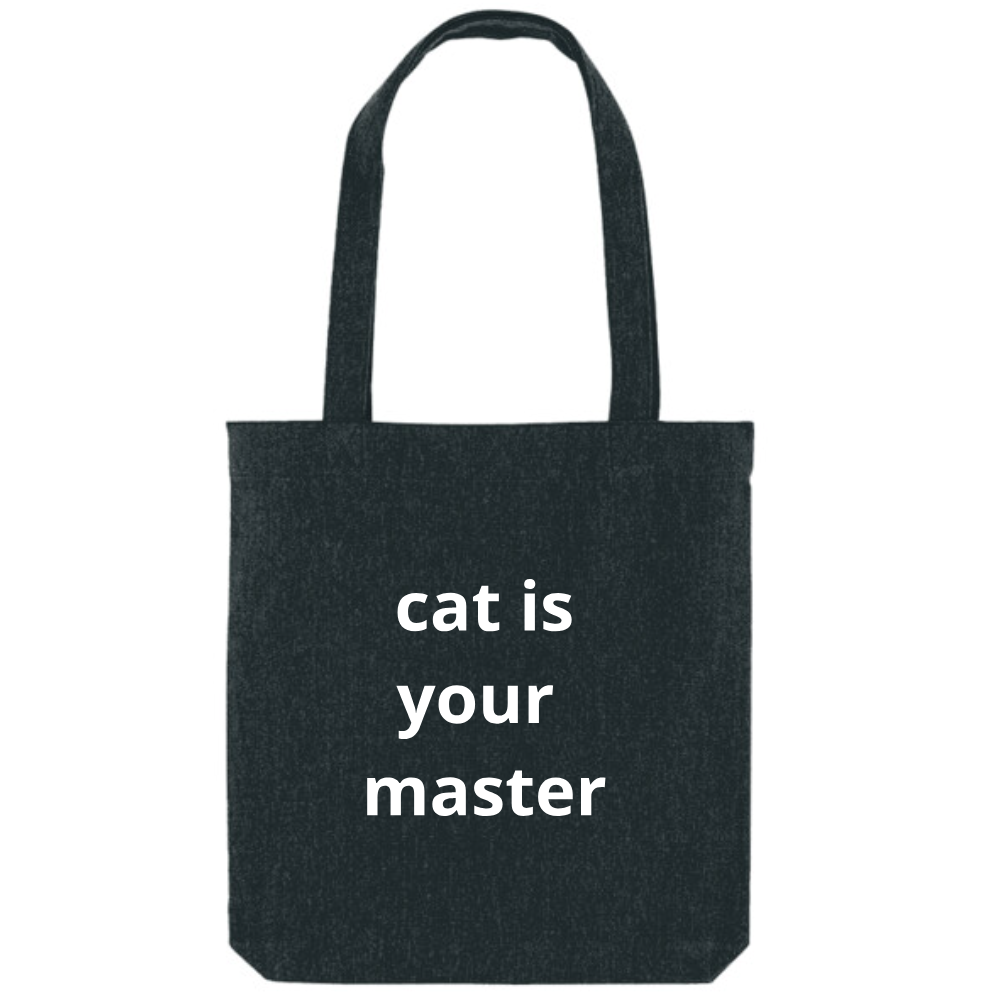 Katoenen zwarte tote met dominante kattenquote: Cat is your master

