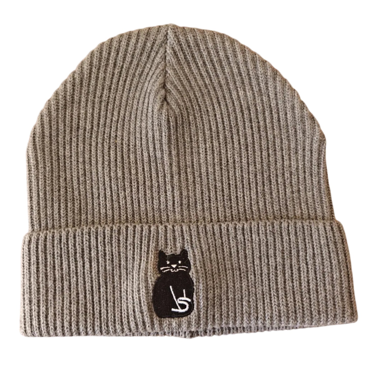 Grijs muts met geborduurde zwarte kat