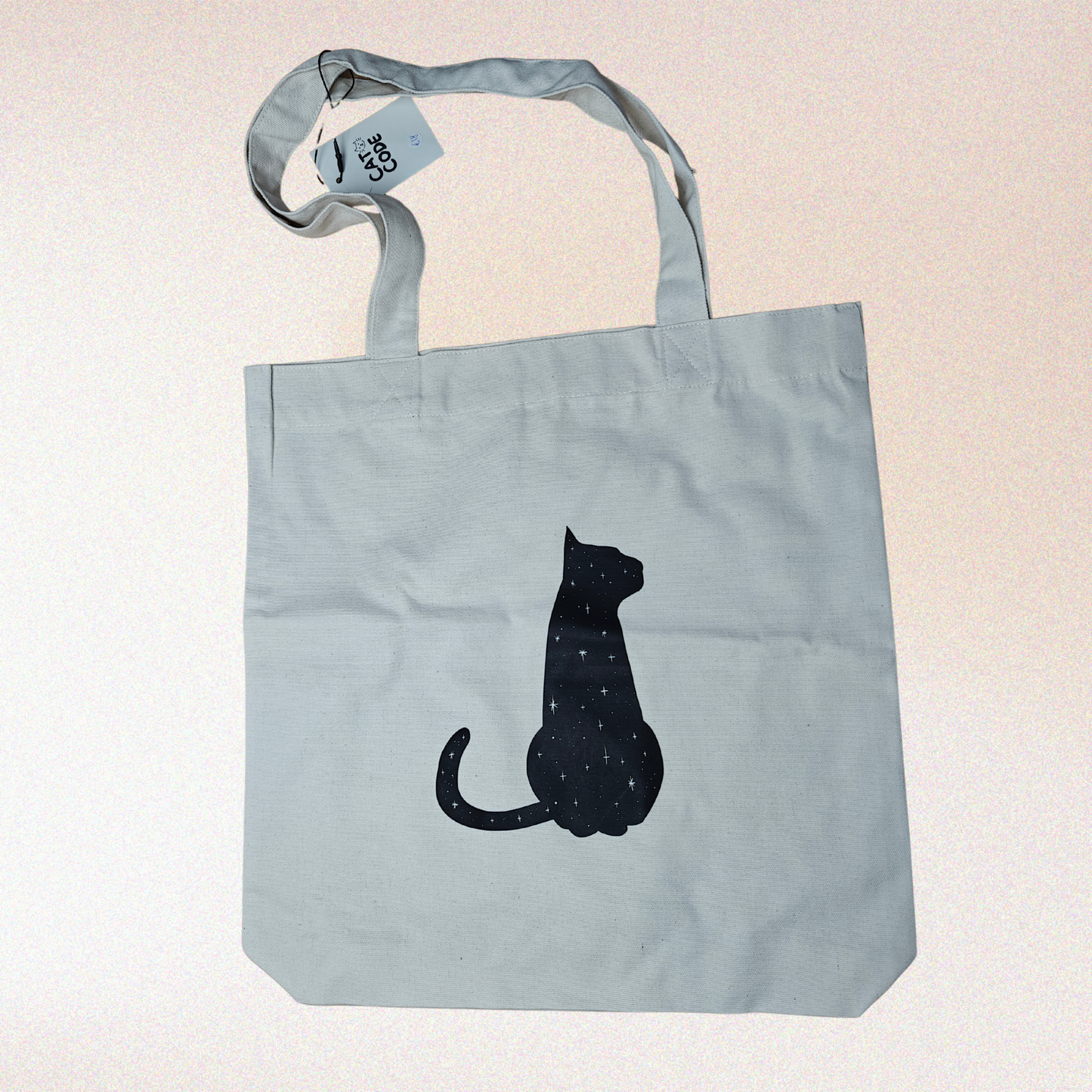 Duurzame tas met mystieke kattenprint in zwart en wit

