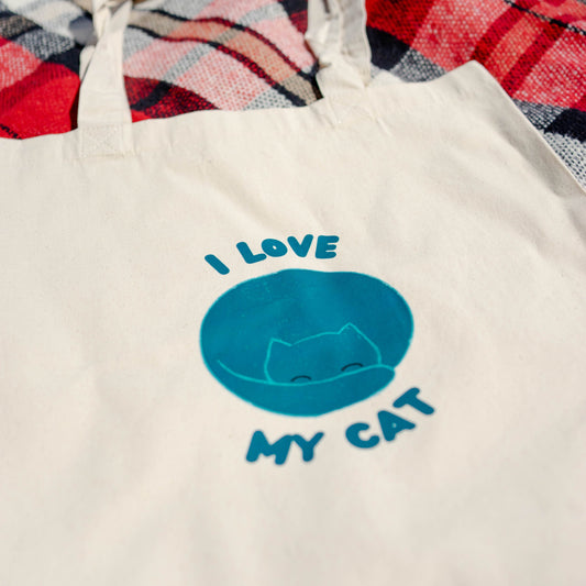 Katoenen witte tote met dominante kattenquote: I love my cat
