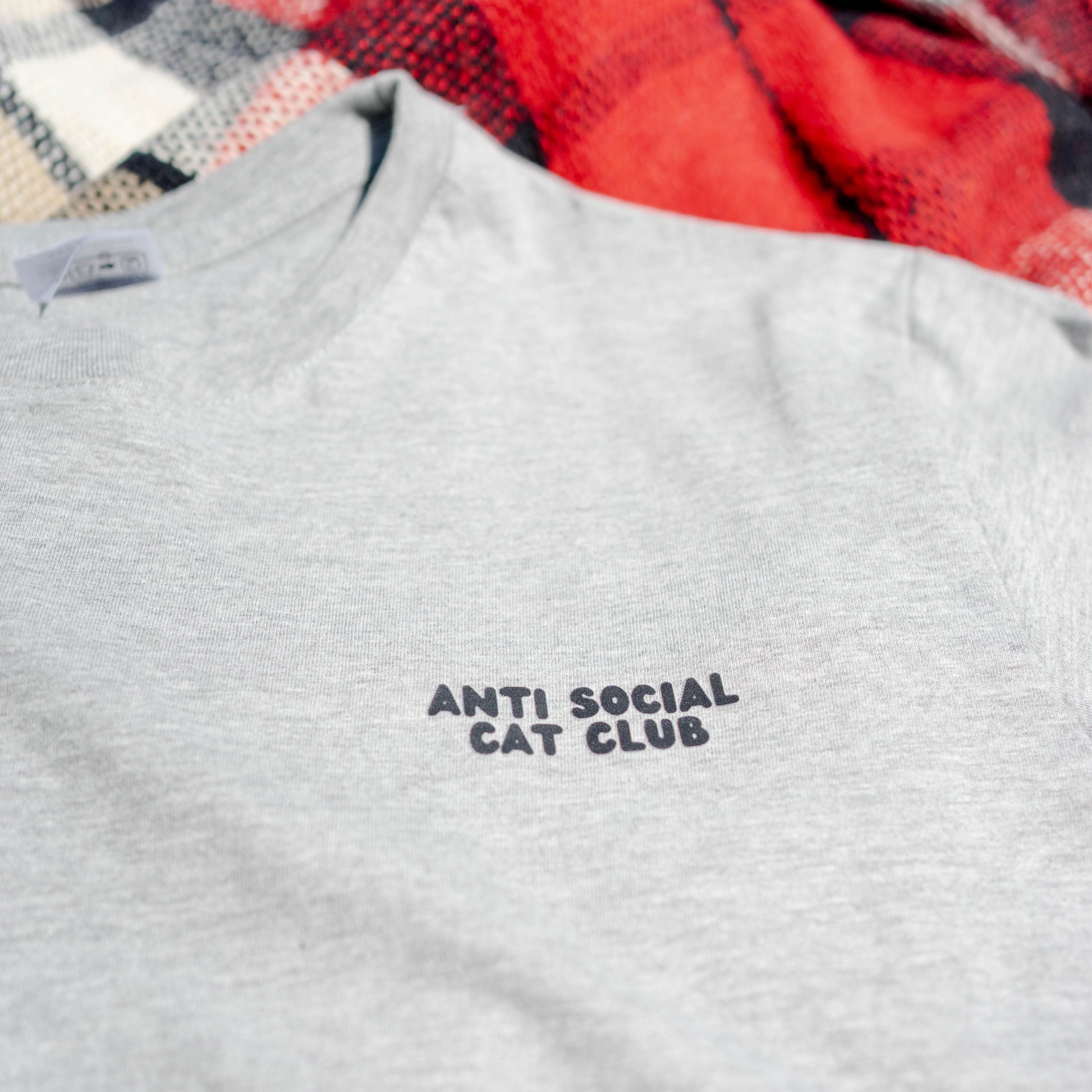 Anti Social Cat Club katoenen T-shirt in lichtgrijs kleur. Voor de kattenfans.
