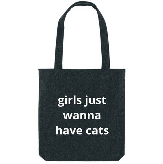 Totebag met tekst “Girls Just Wanna Have Cats”, kattenversie van de hit