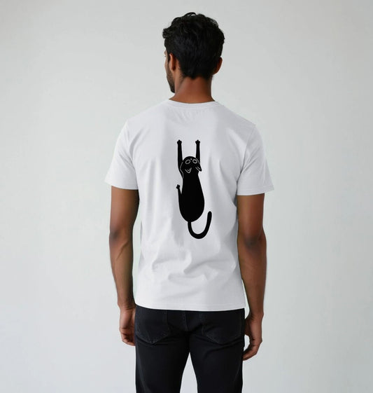 White Unisex T-shirt with writing My Cat Has My Back and illustration of cat on the back