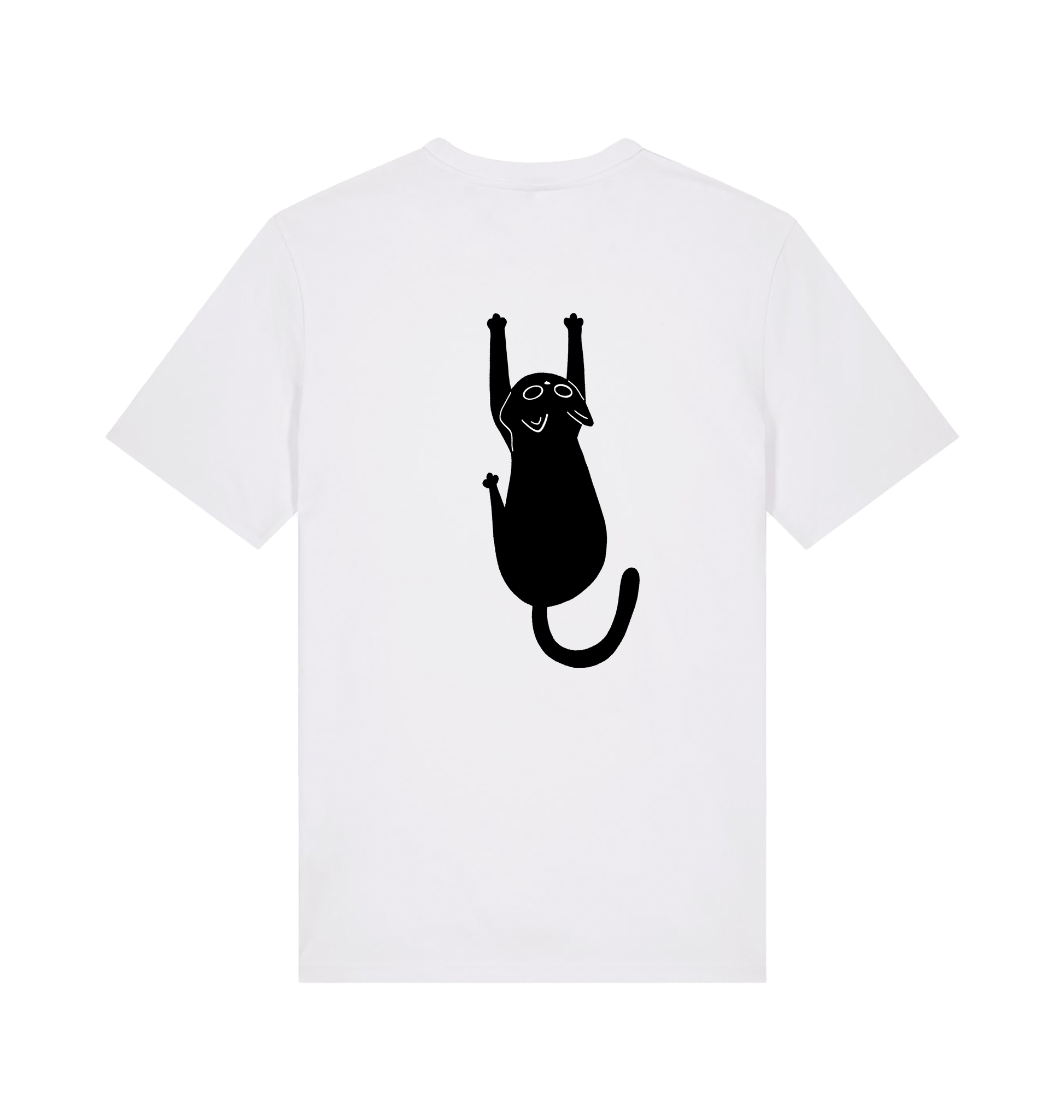 White Unisex T-shirt with writing My Cat Has My Back and illustration of cat on the back