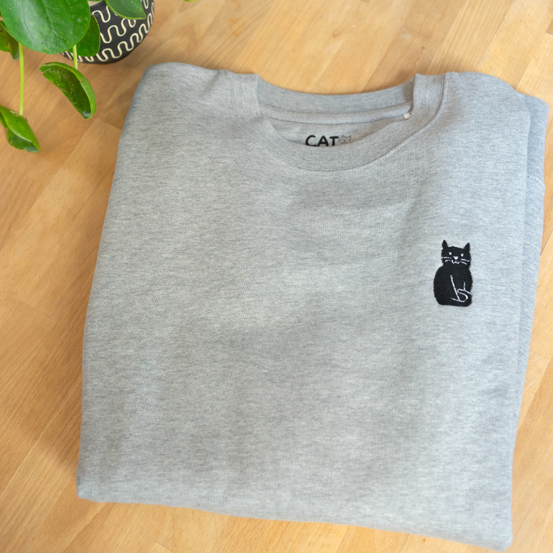 Unisex Sweater Embroidered Black Cat