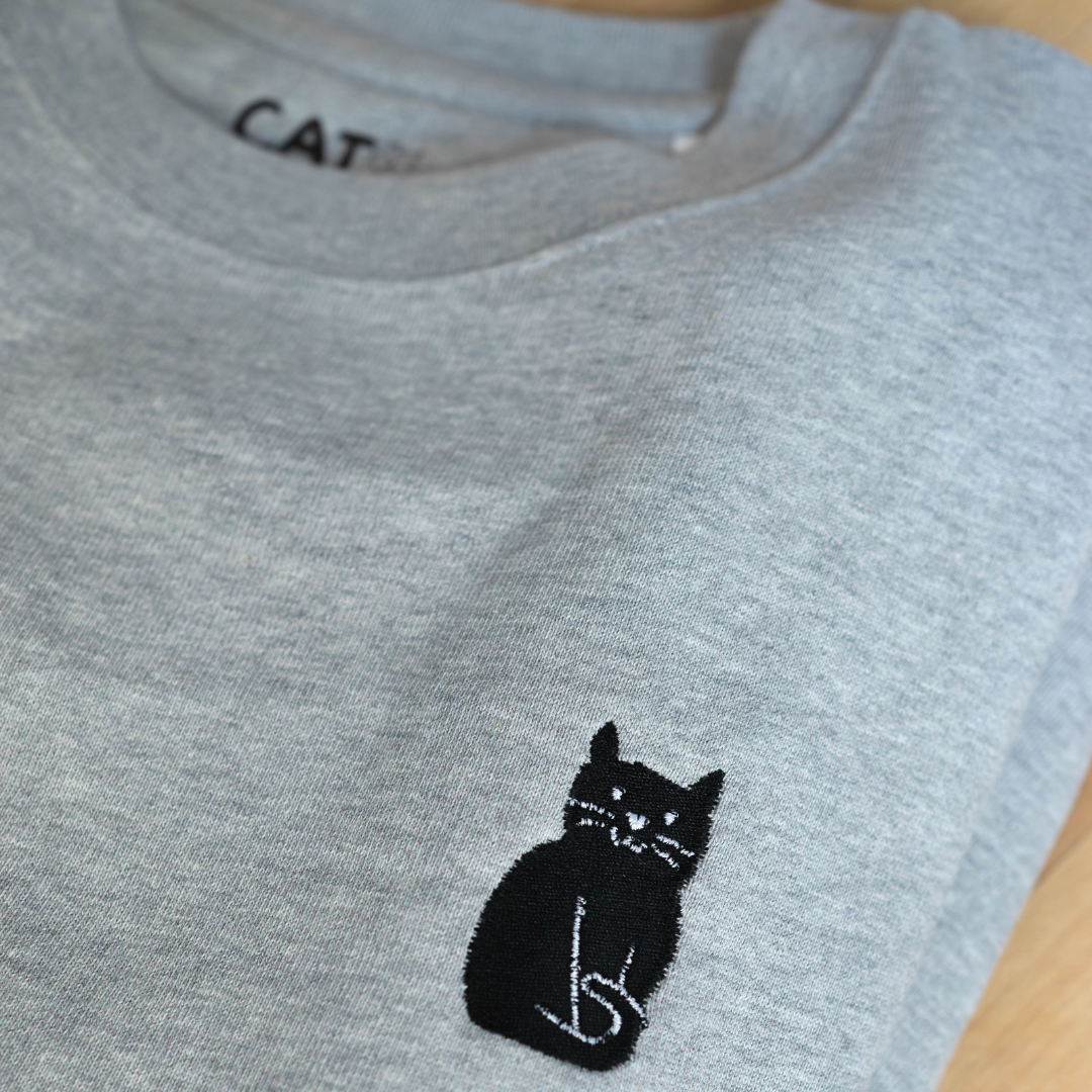 Unisex Sweater Embroidered Black Cat