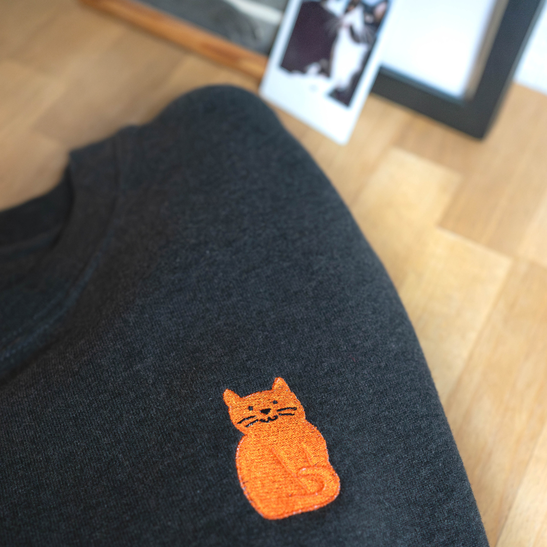 Unisex Sweater Embroidered Ginger Cat